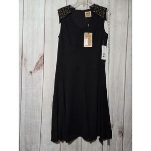 NUE by Shani Black Embellished Shoulder V Neck Sleeveless Midi Dress Size 12